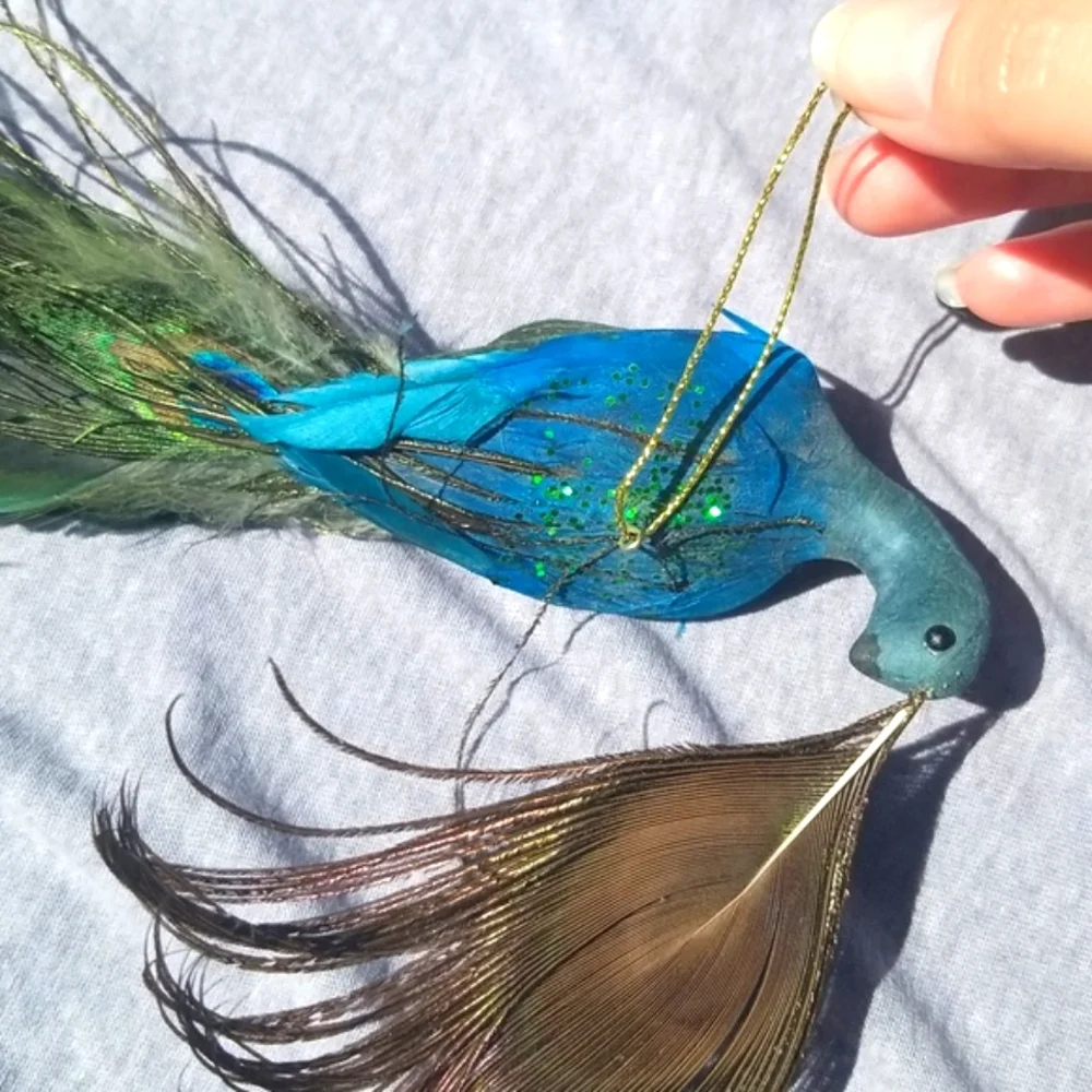 Peacock Figurine With Real Feathers Boho Glam Add On Gift Decor Boho Cottage New